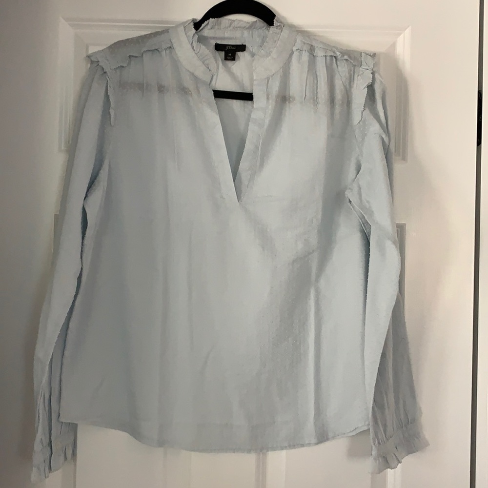 J. Crew Light Blue Ruffle Trim Long-Sleeve Blouse